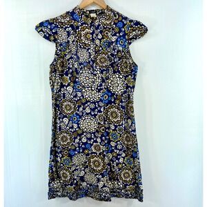 J Crew Factory Navy Blue Floral Cap Sleeve Cotton Dress‎ Womens 12